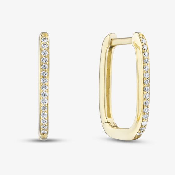 9ct Yellow Gold Diamond Rounded Square Hoop Earrings E4664/09-10
