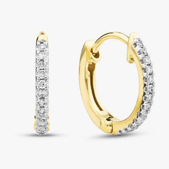 9ct Yellow Gold 0.10ct Brilliant Cut Claw Set Diamond Huggie Hoop Earrings THE45083-10
