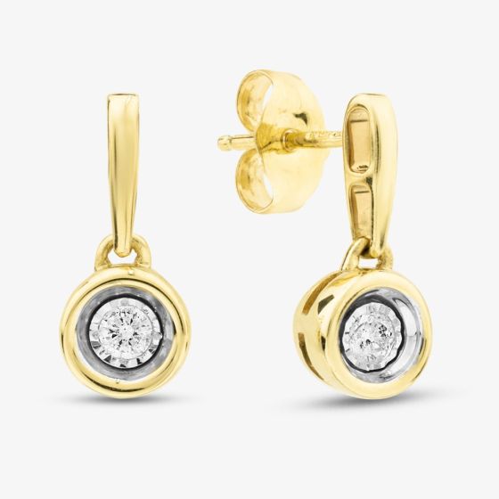 9ct Yellow Gold 0.10ct Brilliant Cut Diamond Dropper Stud Earrings THE30825-10