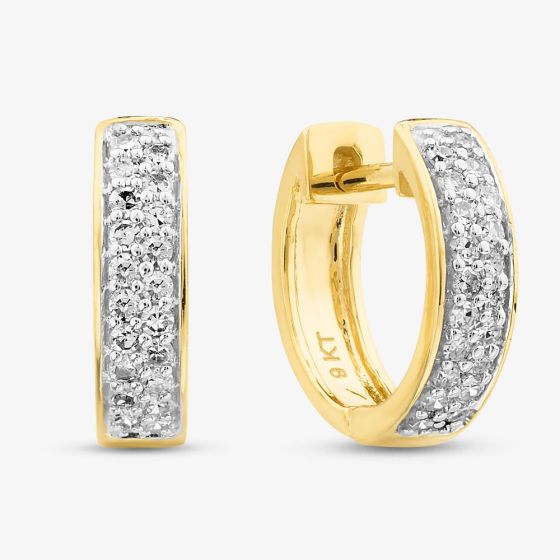9ct Yellow Gold 0.25ct Diamond Channel Set Two Row Huggie Earrings THE45089-25