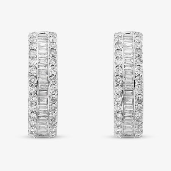 9ct White Gold 1.00ct Brilliant & Baguette Cut Diamond Three Row Hoop ...
