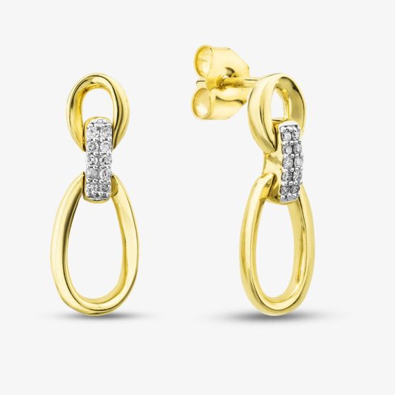 9ct Yellow Gold 0.08ct Pave Set Diamond Oval Linked Dropper Stud Earrings THE44320-08NJ