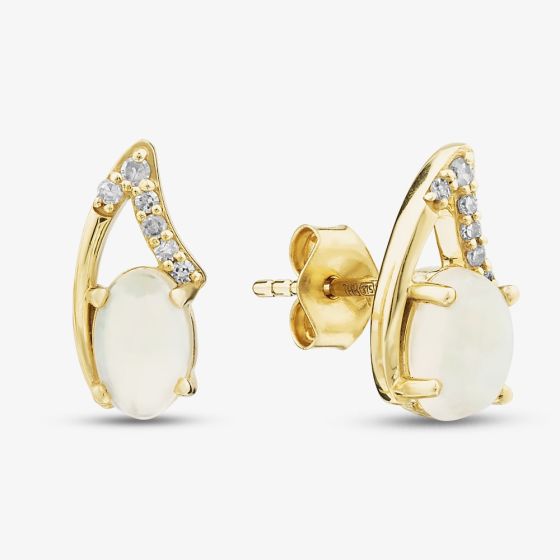 9ct Yellow Gold Opal & Diamond Drop Stud Earrings RJE04811