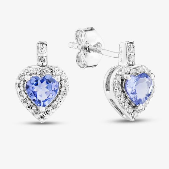 9ct White Gold Tanzanite & Diamond Heart Stud Earrings RJE04752-TA