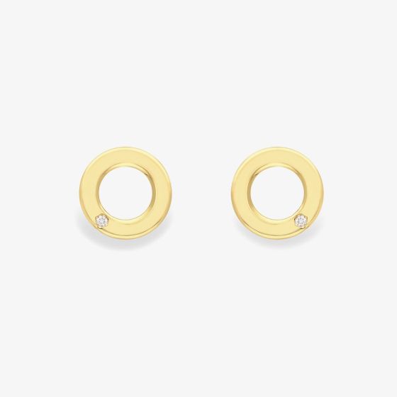 9ct Yellow Gold Diamond Open Circle Stud Earrings 12325147264