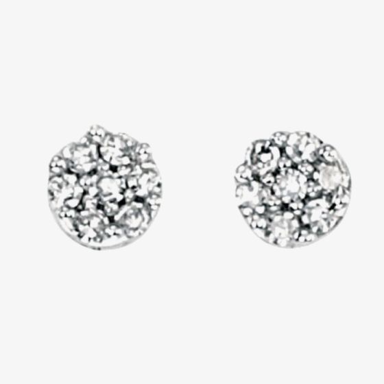 9ct White Gold Round Diamond Cluster Stud Earrings GE734