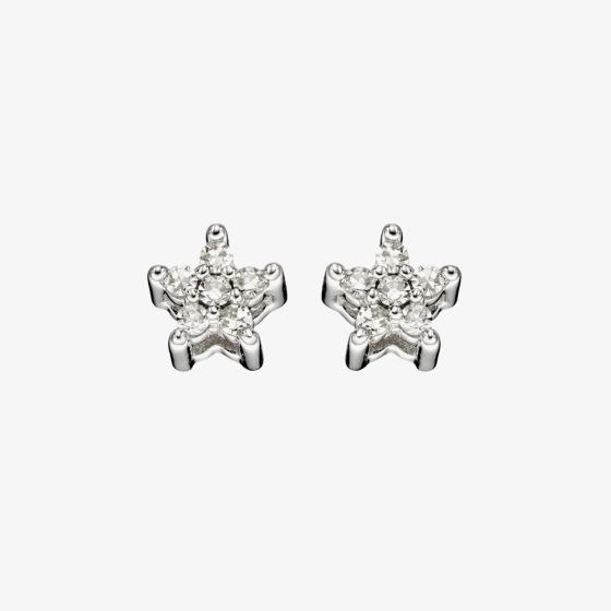 9ct White Gold Diamond Star Stud Earrings GE2353