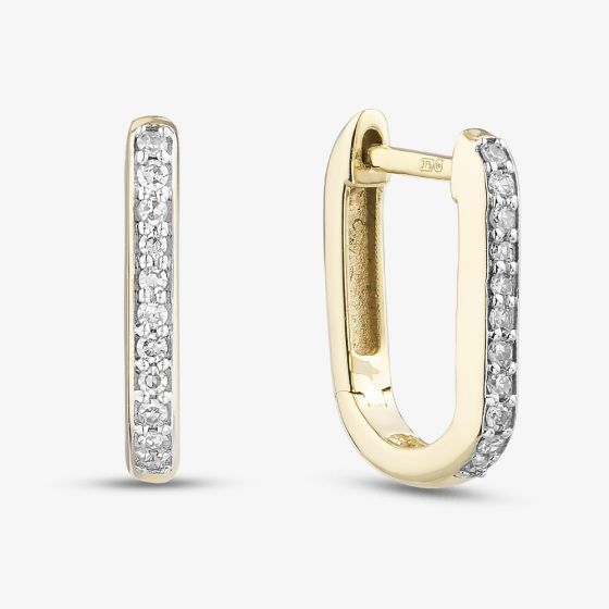 9ct Yellow Gold 0.10ct Brilliant Cut Diamond Oval Hoop Earrings THE35076-10