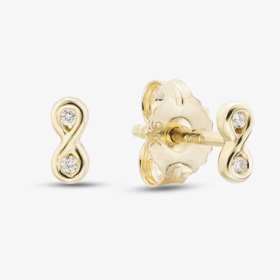 9ct Yellow Gold 0.14ct Round Cut Diamond Infinity Stud Earrings E4648/01-10