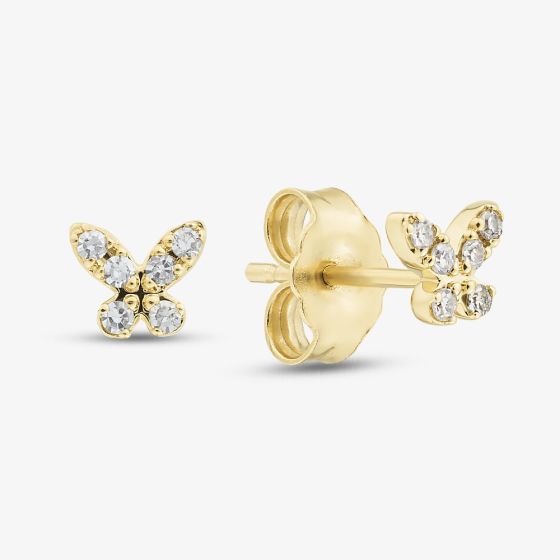 9ct Yellow Gold 0.08ct Brilliant Cut Diamond Butterfly Stud Earrings THE46446-08