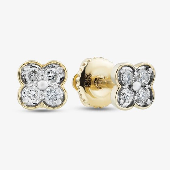 9ct Yellow Gold 0.12ct Diamond Flower Stud Earrings THE46493-12