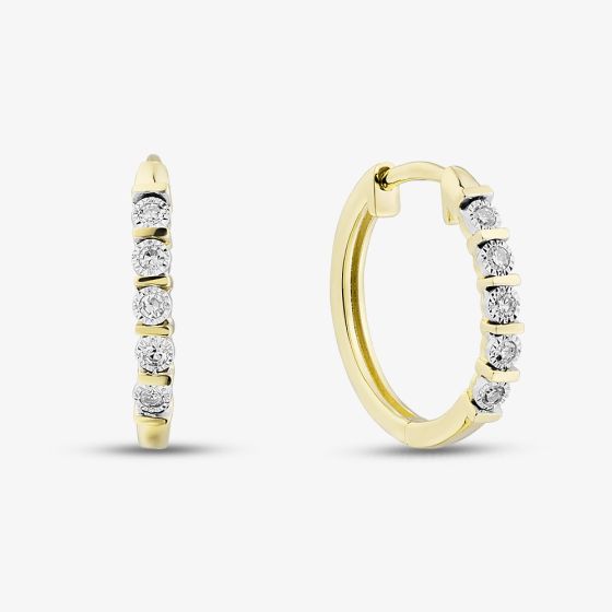 9ct Yellow Gold 0.05ct Diamond Hoop Earrings THE48230-05 (YG)