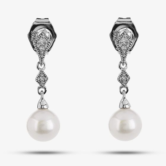 9ct White Gold Diamond Freshwater Droppers GE807W