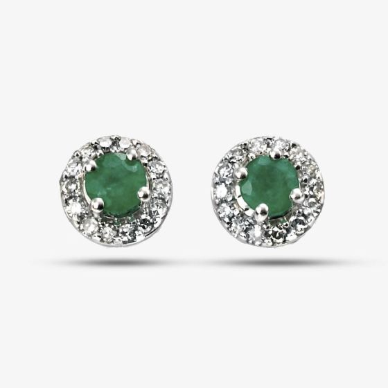 9ct White Gold Diamond Emerald Earrings GE888G