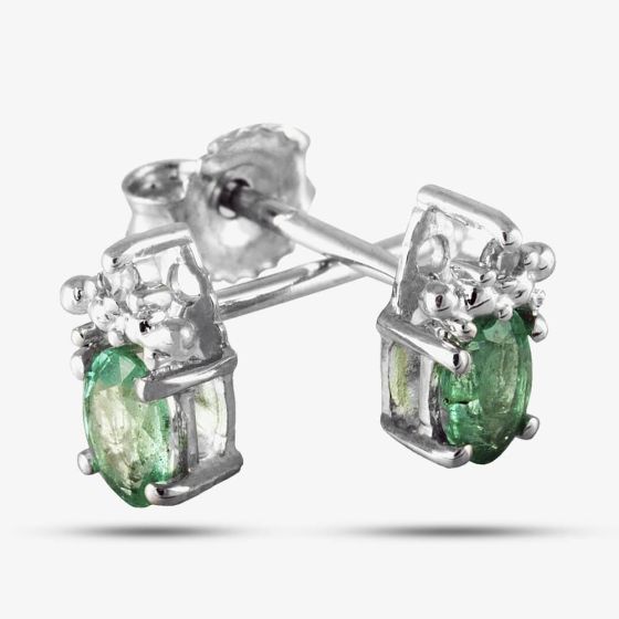9ct White Gold Emerald and Diamond Stud Earrings ve04846 9kw-em