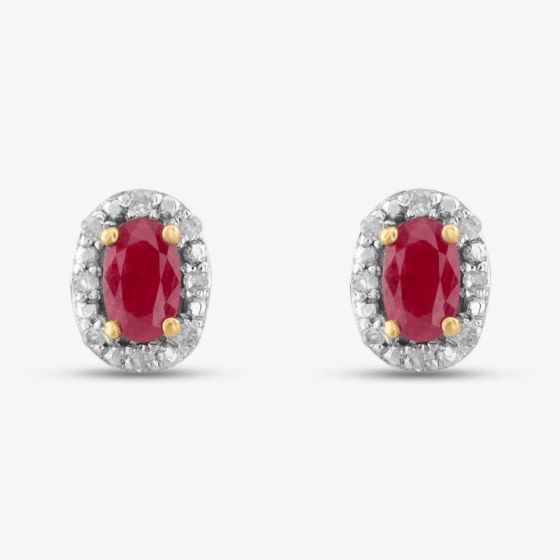 9ct Diamond Ruby Oval Stud Earrings BSE0006-R