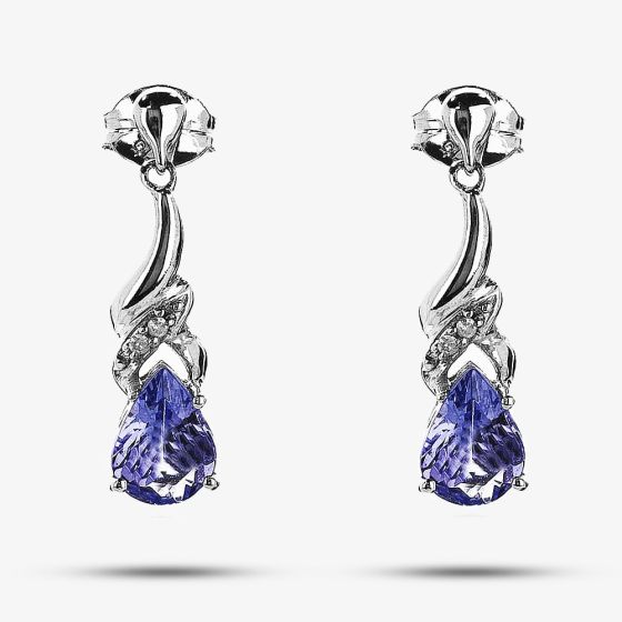 9ct White Gold Tanzanite and Diamond Swirl Dropper Earrings CE4953-T2A