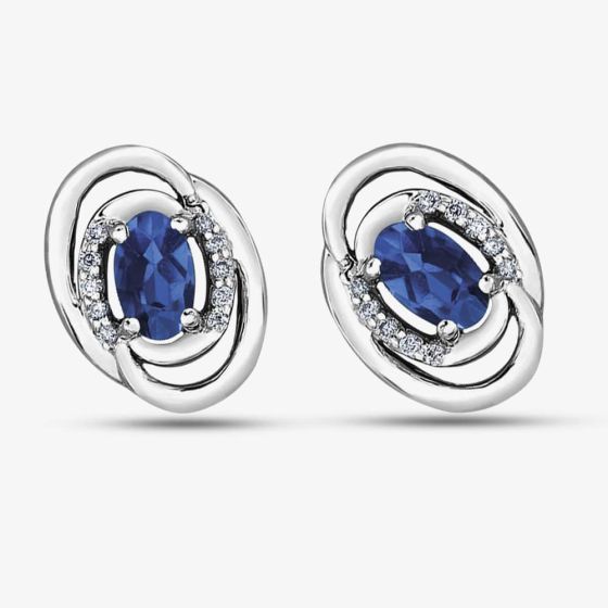 9ct White Gold Oval Sapphire and Diamond Swirl Stud Earrings E3417W-10 SAPH