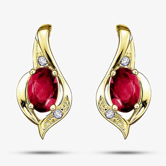 9ct Yellow Gold Ruby and Diamond Swirl Stud Earrings E1860/7-9