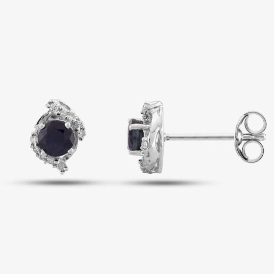 9ct White Gold Sapphire and Diamond Cluster Stud Earrings OJS0022E-BS