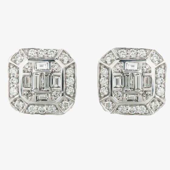 9ct White Gold 0.47ct Multi-cut Diamond Mosaic Stud Earrings E3985W/47-9