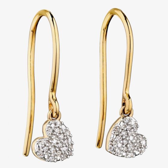 9ct Gold Diamond Swinging Heart Dropper Earrings GE2235