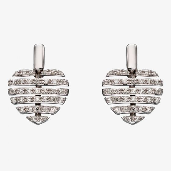 9ct White Gold Split Diamond Heart Stud Earrings GE2298