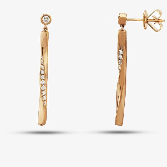 9ct Rose Gold Diamond Twist Bar Dropper Earrings SW140