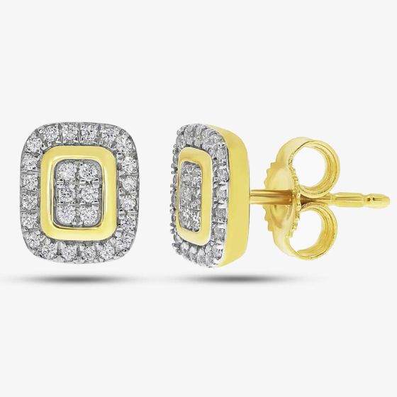 9ct Yellow Gold Diamond Square Cluster Earrings DE759