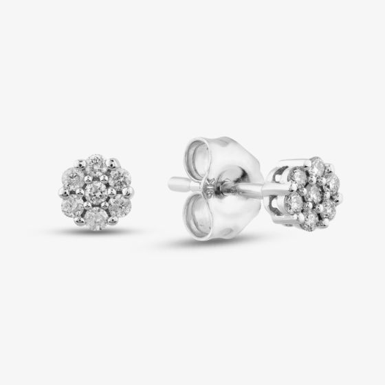 9ct White Gold 0.12ct Diamond Flower Stud Earrings TH0123647