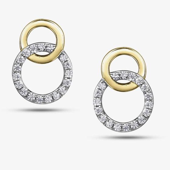 9ct Two Colour Gold 0.14ct Diamond Double Circle Stud Earrings E4249/14 9Y