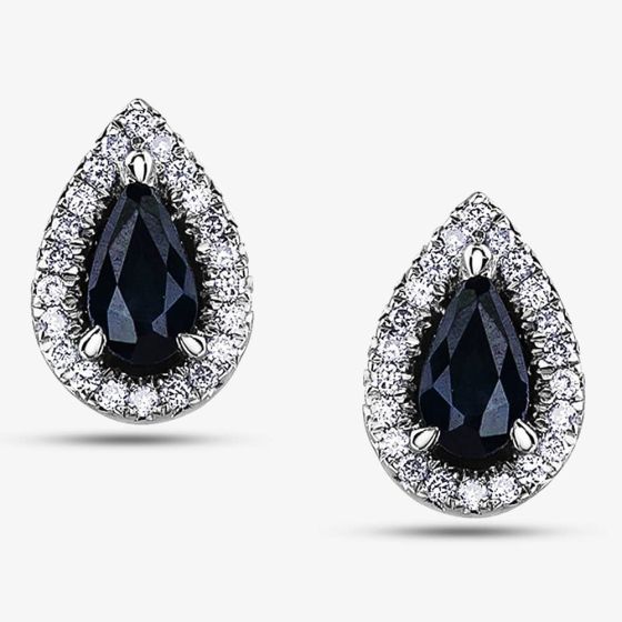 9ct White Gold Sapphire 0.11ct Diamond Stud Earrings E4208W-10