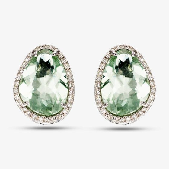 9ct White Gold Pear Cut Green Fluorite & Diamond Stud Earrings GE2341G