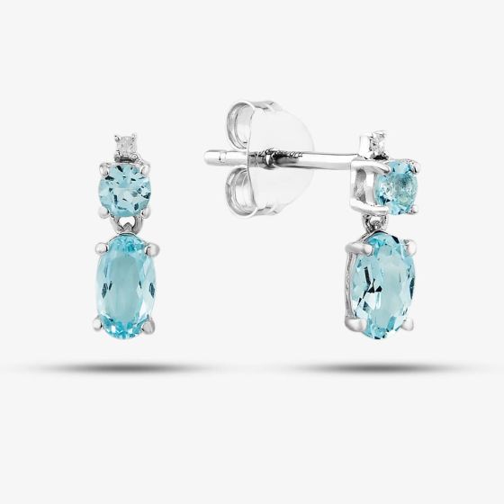 9ct White Gold Aquamarine & Diamond Dropper Earrings BSSE413-AQ