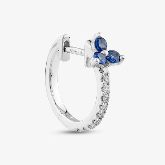 14ct White Gold Round Sapphire & Brilliant Cut Diamond Single Hoop Earring E39076GW14SA (SINGLE)