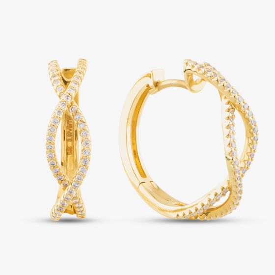 14ct Yellow Gold 0.34ct Brilliant Cut Diamond Crossover Hoop Earrings 737525 585/GG