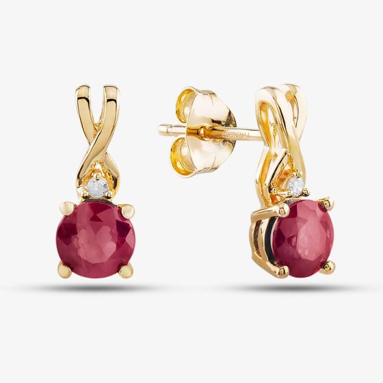 9ct Yellow Gold Ruby & Diamond Stud Earrings OJE1702-R