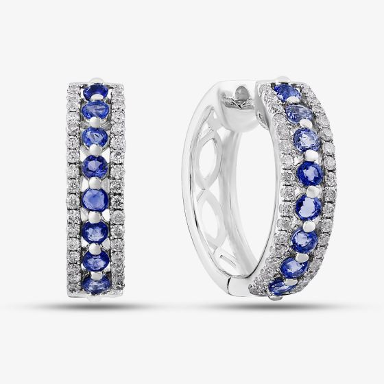 9ct White Gold Sapphire and Diamond Three Row Hoop Earrings PE04865 SA