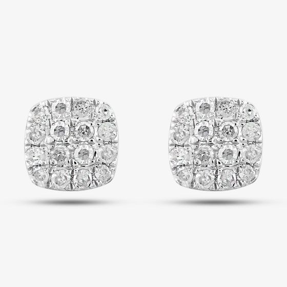 9ct White Gold & Pave Diamond Square Stud Earrings DE1646W 