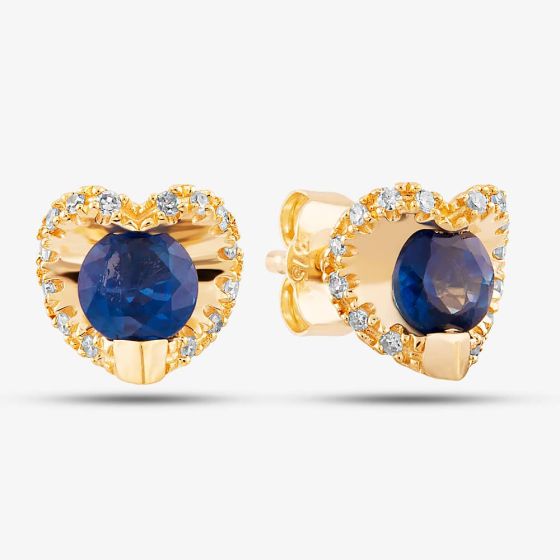 9ct Yellow Gold 0.08ct Diamond & Sapphire Heart Stud Earrings PE20239
