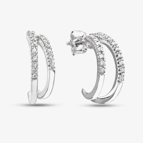 9ct White Gold 0.10ct Diamond Double Row Half Hoop Earrings PE03084W
