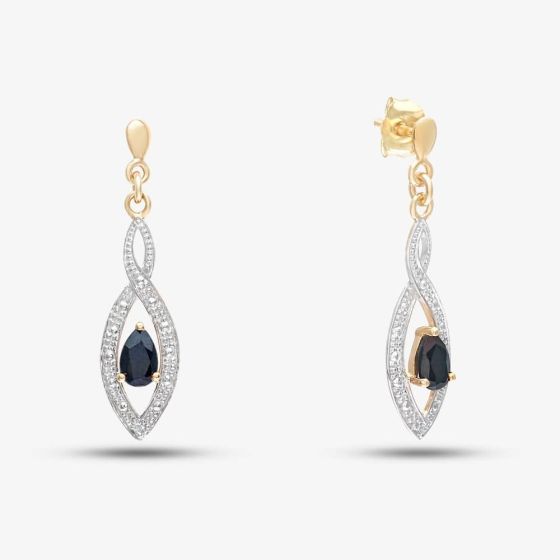 9ct Yellow Gold Sapphire & Diamond Twist Dropper Earrings PE03459Y SA