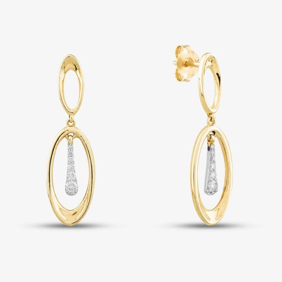 9ct Yellow Gold Diamond Oval Dropper Earrings E4537YW/15-10