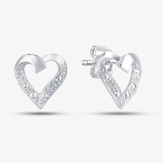 9ct White Gold 0.01ct Diamond Open Heart Stud Earrings PE04605W