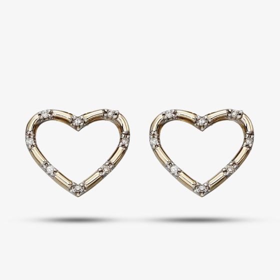 9ct Yellow Gold Diamond Open Heart Studs GE2175