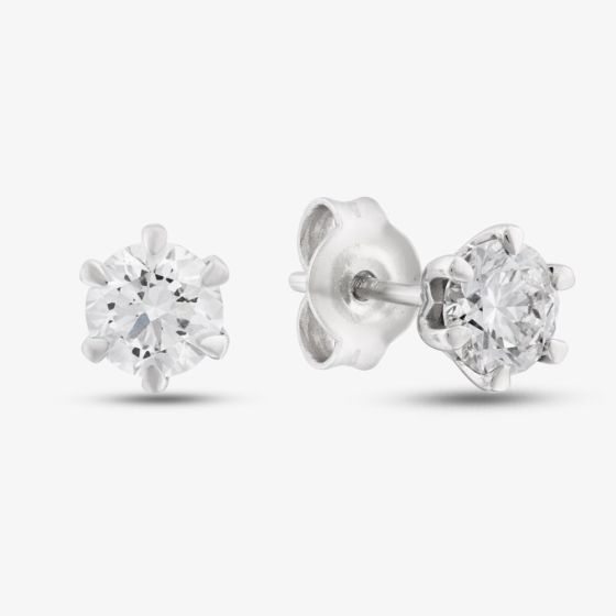 Platinum Certified 1.00ct Brilliant Cut Diamond Stud Earrings 6 CLAW PLAT EARRINGS MO 1.00CT