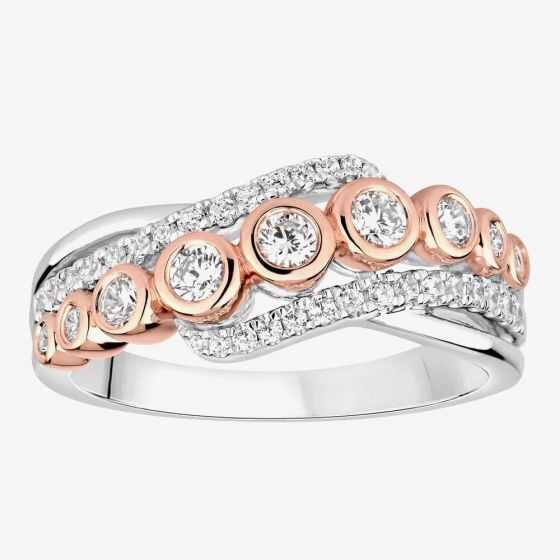 9ct Two Tone Gold 0.50ct Diamond Three Row Crossover Ring 9743R050