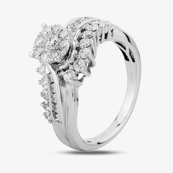 9ct White Gold 1.00ct Diamond Twist Fancy Cluster Ring TH012508R