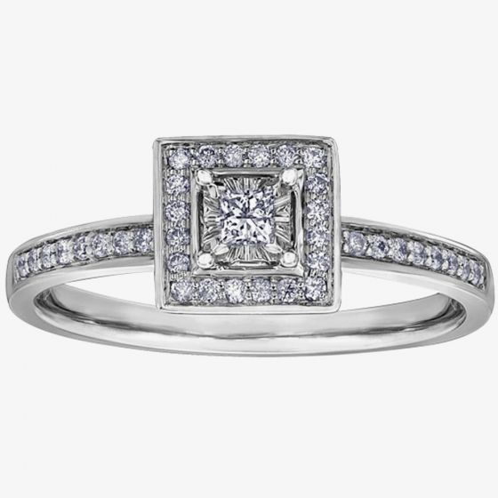 9ct White Gold 0.20ct Princess-cut Diamond Square Cluster Ring 30388WG/20-10