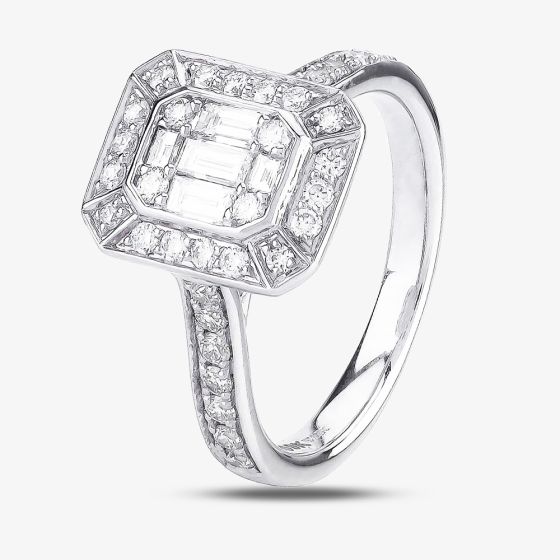 9ct White Gold 0.58ct Multi-cut Diamond Mosaic Cluster Ring 30518WG/58-9